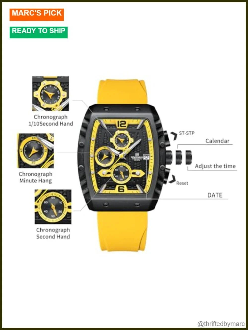 Business Dress Quartz Chronograph Silicone Strap Wrist Watch Date Week Function
